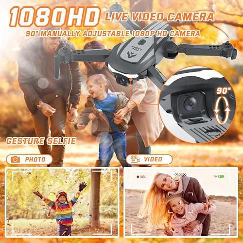 Drone with Camera for Kids Adults, Mini Foldable FPV Drones Remote Control Helicopter, RC Quadcopter with 1080P Live Video Camera, Gestures Selfie, One Key Start,2 Batteries, Toys/Gifts for Boys Girls thumbnail 2