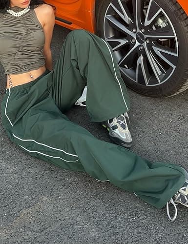 Shebote Womens Parachute Pants Wide Leg Baggy Pants Y2K Elastic Waist Jogger Sweatpants Track Pants Streetwear thumbnail 5