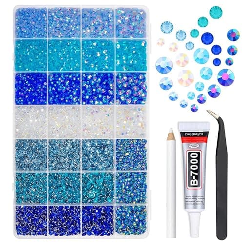 qiipii 28 Types Colorful Blue Jelly Resin Rhinestones 3mm 4mm 5mm 6mm Flatback Stones Gems Diamonds Crystals for Nails Face Eyes Makeup DIY Crafts Tumblers Bottles Bedazzling Crafting Clothes Shoes - Image 1