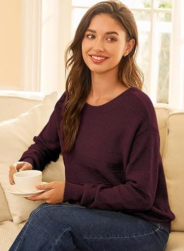 EVALESS Sweaters for Women Long Sleeve Fall Outfits 2025 Back Bow Knot Sweaters Round Neck Solid Knit Pullover Tops thumbnail 6