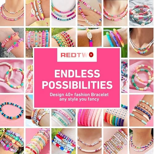 Redtwo 5100 Clay Beads Bracelet Making Kit, Flat Preppy Beads for Friendship Jewelry Making,Polymer Heishi Beads with Charms Gifts for Teen Girls Crafts for Girls Ages 8-12 thumbnail 5