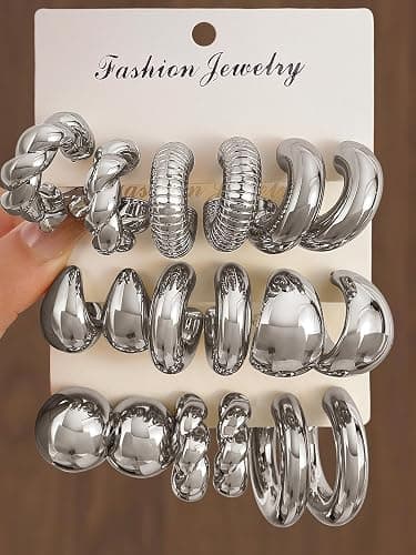 IFKM 24 Pairs Gold Hoop Earrings Set for Women Hypoallergenic Chunky Chain Twisted Open Hoops Dangle Earring Packs for Birthday Party Christmas Fashion Jewelry Gift thumbnail 3