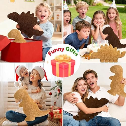 Dino Nugget Pillow Plush Birthday Gifts for Boys Girls, Chicken Dino Nuggets Plush Pillow Funny Easter Gifts , Dinosaur Stuffed Animals Dinosaur Gifts Birthday Present for Kids Teens(Small, Tyran Rex) thumbnail 7