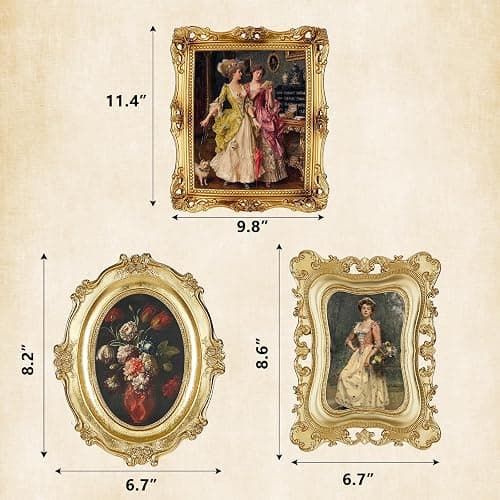 Thyle 3 Pcs Gold Vintage Picture Antique Resin Photo Frame Set Rectangle Ornate Antique Picture Frames for Art Tabletop Display Wall Hanging Home Decor(Gold) thumbnail 3