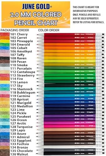 June Gold 36 Colored 2.0 mm Mechanical Pencils with 36 Unique Color Leads | Color Name is Printed on Each Pencil Barrel, Built in Rear Sharpener thumbnail 4