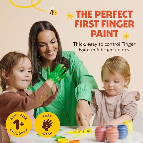 Honeysticks Non Toxic Finger Paint (6 Bright Colors), Washable from Skin, Safe Finger Painting for Toddlers, Kids Ages 1-3, 2-4, 3-5, Perfect First Paint for Little Artists Age 1+, Water Based, Eco thumbnail 4