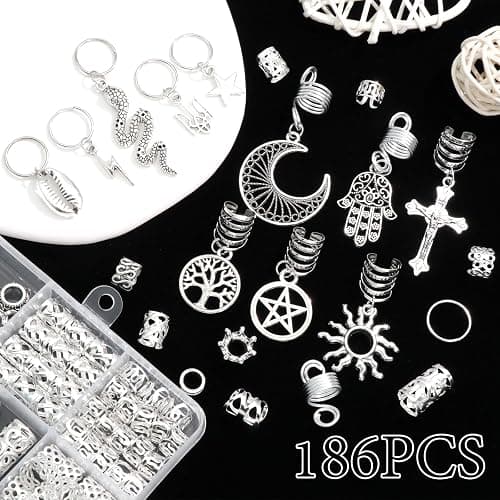 NAISKA Vikings Hair Jewelry for Braids, 186Pcs Norse Runes Tube Beads Cross Snake Loc Dreadlock Accessories, Non-Piercing Ear Cuffs Locs Jewelry for Women and Men thumbnail 2