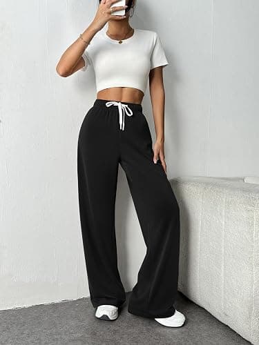 PINSPARK Wide Leg Sweat Pants for Womens High Waisted Baggy Sweatpants Casual Drawstring Workout Pants with Pockets thumbnail 4