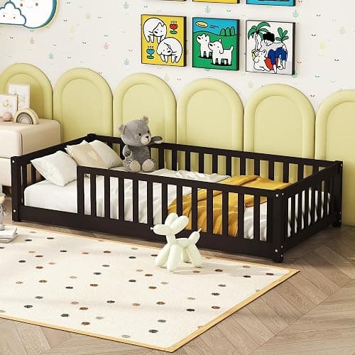 Twin Size Kids Montessori Floor Bed (Walnut) - Image 1