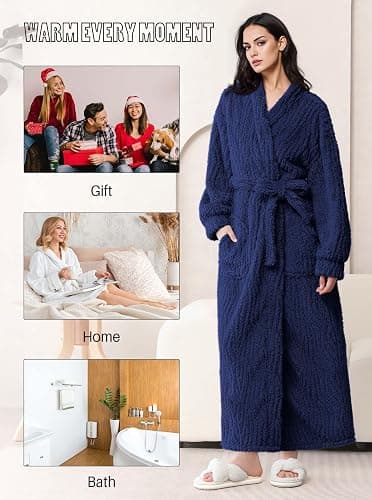 Artfasion Womens Long Fleece Robe - Warm Soft Floor Length Flannel Bathrobes for Winter Thicker Long House Coat with Pockets thumbnail 6