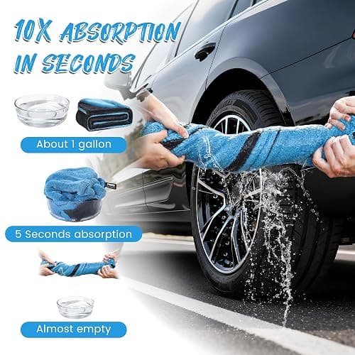 PUGPIU Car Drying Towel - 1400GSM Extra Large Super Absorbent Microfiber Towels for Cars 24"x36" - Large Edgeless with Twisted Loop, Lint-Free & Streak-Free for Auto Detailing, SUV, Truck (Blue) thumbnail 6