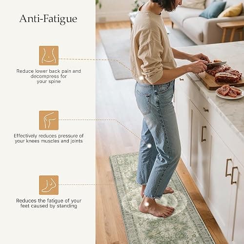 GENIMO Kitchen Mats for Floor 2PCs, Washable Anti Fatigue Mat for Cushioned, 17.3"x47"+17.3"x30", Waterproof Kitchen Rugs, Non Slip Comfort Standing Mat Rug for Home, Sink, Laundry, Light Green thumbnail 3