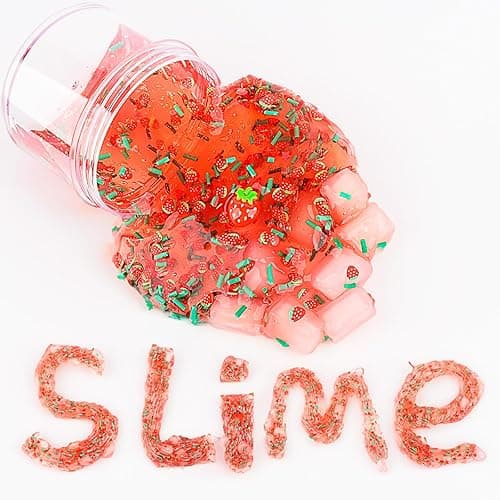 Red Jelly Cube Crunchy Slime, Soft Non-Stick Clear Crystal Slime, Stress Relief Toy for Girls and Boys, for Kids Party Favors Gifts Ideas, Birthday Gifts - Red thumbnail 2