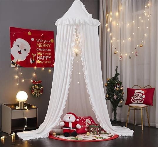 VETHIN Bed Canopy for Girls,Princess Round Dome Dreamy Mosquito Net Bedding Girls Room Castle Play Tent Hanging House Decor Reading Nook Canopies (White) thumbnail 6