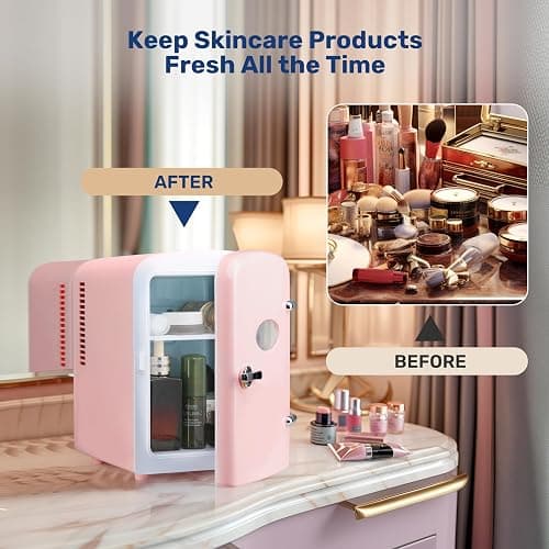 YSSOA 4L Mini Fridge with Observation Window, Portable Warmer & Cooler Six 12oz Cans Compact Refrigerator, 100% Eco Friendly and Freon-Free, Pink thumbnail 7