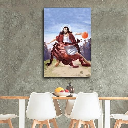Jesus Vs Satan in Basketball Poster Funny Christain Poster Decorative Painting Canvas Wall Art Living Room Posters Bedroom Painting 12x18inch(30x45cm) - 18L" x 12W" - Ready To Hang-1 thumbnail 4