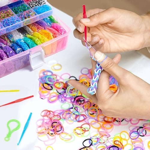 INSCRAFT 17500+ Rubber Loom Bands with 3 Layer Pink Container, 28 Colors, 600 S-Clips, 352 Beads, 40 Cartoon Pendant, Bracelet Making Refill Kit for Kids thumbnail 4