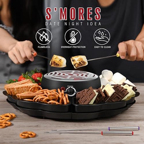 2 in 1 Electric S’mores Maker & Fondue Pot, Tabletop Indoor Smores kit with 4 Roasting Forks, 4 Detachable Trays & 1 Flameless Temperature-controlled Heater, Movie Night Supplies & Housewarming Gifts thumbnail 5