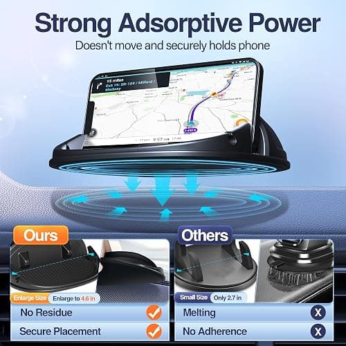 Loncaster Car Phone Holder, Car Phone Mount Silicone Car Pad Mat for Various Dashboards, Slip Free Desk Phone Stand Compatible with iPhone, Samsung, Android Smartphones, GPS Devices and More, Black thumbnail 2
