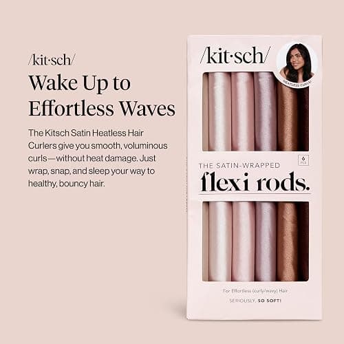 Kitsch Satin Heatless Hair Curlers – No Heat Hair Curlers to Sleep In for Overnight Curls – Soft Heatless Curling Rods for Women with Short & Long Hair - Alternative to Heat Styling – 6 pcs, Rosewood thumbnail 3