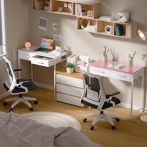 Pamray 32 Inch Small Computer Desk with 2 Drawers for Bedroom Study Writing Home Office Table for Small Spaces White thumbnail 4