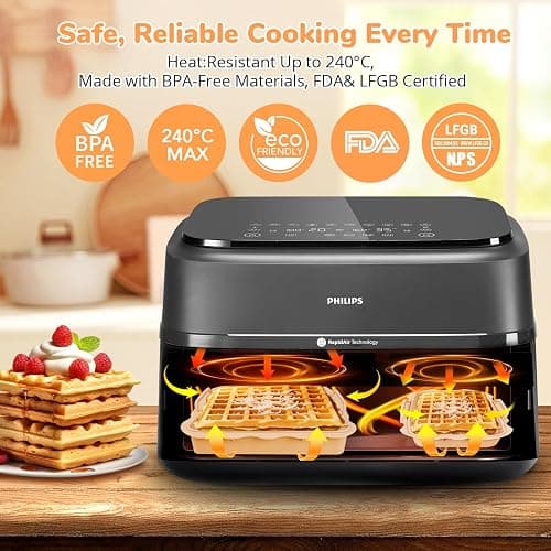 ENSINE Air Fryer Accessories for Philips Dual Basket Air Fryer 3000 Series,2 x Silicone Waffle Mould Compatible with Philips 5000 Series, Tefal Dual Easy Fry 8.3L,Tefal Dual Easy Fry XXL 11L thumbnail 5
