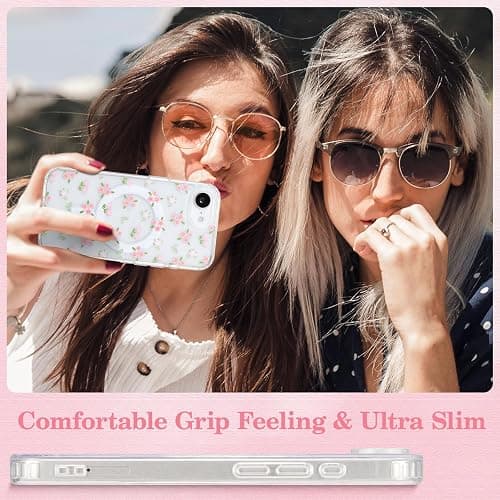 QLTYPRI Magnetic for iPhone 17e / iPhone 16e Case Compatible with Magsafe, Cute Floral Flower Aesthetic Phone Case Slim Clear Anti-Yellowing Shockproof Phone Cover for Girls Women - Floral thumbnail 7