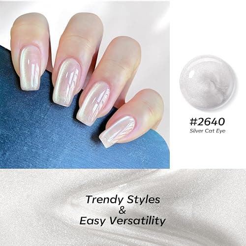 Modelones Glassy Cat Eye Gel Nail Polish, 15 ML Silver Glitter Holographic Glass Cat Eye Summer Jelly Shimmer Reflective Translucent Gel Magnetic Nail Polish for Women Girl thumbnail 3