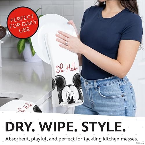 Disney Mickey Cotton Kitchen Towels & Mini Oven Mitts, 4-Piece Set | Absorbent, dries dishes fast, machine washable, mitt grip resists heat to 350F and is hand wash only, great for gifting thumbnail 4