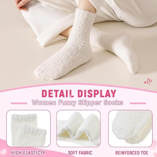 Fuzzy Socks for Womens Warm Fluffy Winter Cozy Thick Plush Slipper Sleep Comfy Crew Christmas Socks 5 Pairs thumbnail 5