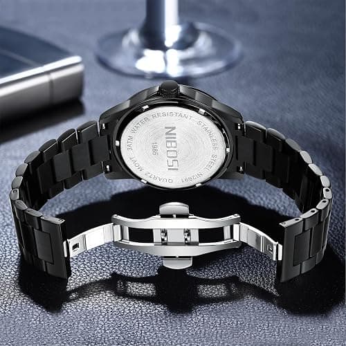 NIBOSI Men Watches Analog Quartz Stainless Steel Black Watches for Men Waterproof Business Classic Watch with Day and Date Display Wrist Watch for Work and Casual Wear thumbnail 6