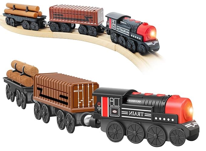 beylon Motorized Train for Wooden Track, 3Pcs Train Toy Set for 3 4 5+Years Old Boy Girl Toddlers, Battery Powered Train Compatible with Thomas & Friends, Brio and Chuggington - Image 1