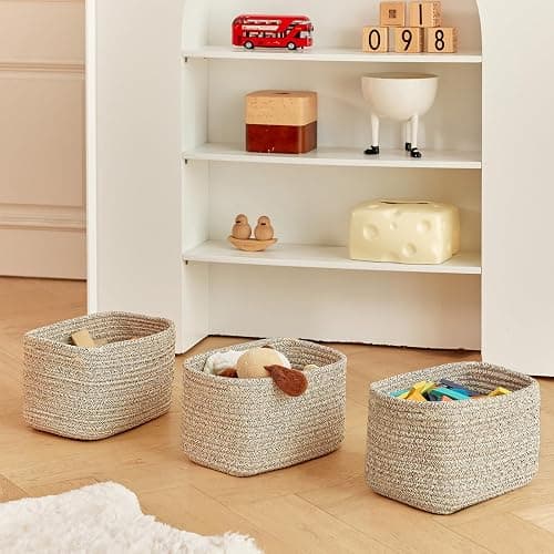 R RUNKA Small Cotton Rope Basket – Storage Bin for Organizing (10.6" x 6.7" x 6.7"), Bathroom Storage Basket for Shelf, Counter & Closet（Beige） thumbnail 3
