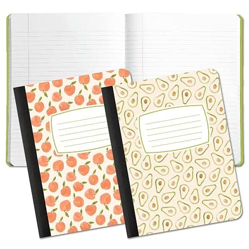 Studio Oh! Composition Notebook Duo 2 Pack 7.5" x 9.75", Back to School Supplies & Cute College Essentials, Aesthetic Notebook for School, 160 Page Lined Paper, 70 GSM Paper Wt., Peaches & Avocados - Image 1