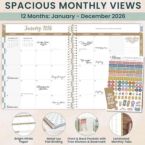 bloom daily planners 2026 Planner (January to December) - 8.5” x 11” Weekly & Monthly Dated Agenda Organizer Book with Stickers & Tabs - Flexible Soft Cover - Checkered thumbnail 2