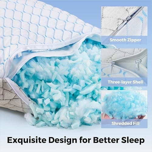 puredown King Size Pillows Set of 2, Shredded Memory Foam Pillows, Cooling Pillow King 2 Pack, Foam Pillow for Sleeping, Adjustable Firm Bed Pillow for Side, Back and Stomach Sleepers thumbnail 6