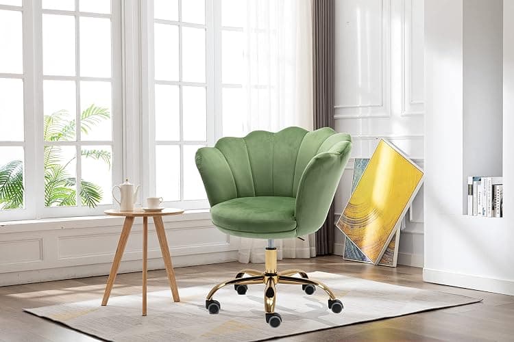 Hegmentine Modern Home Office Desk Task Chair with Wheels, Swivel, Height Adjustable, Velvet, Olive Green thumbnail 2