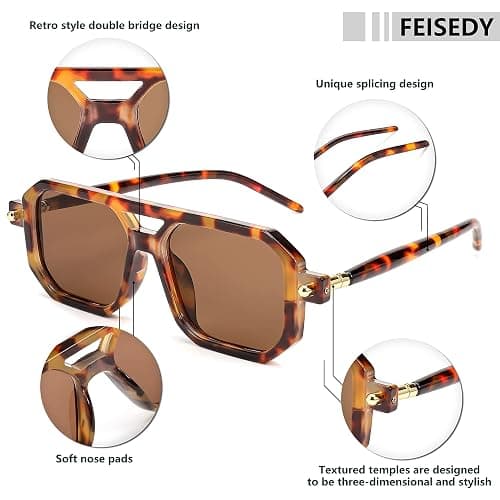 FEISEDY Vintage Square 70s Flat Aviator Sunglasses Women Men Classic Retro Stylish Frame UV400 Sunglasses B2622 thumbnail 4