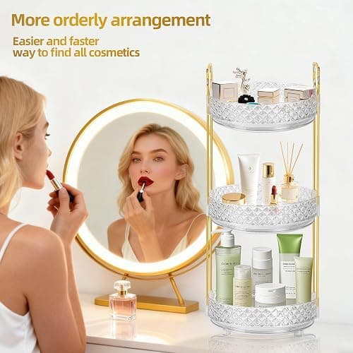 LAREKUN 360 Rotating Rotating Makeup Organizer for Vanity, 3 Tier Perfume Skincare Organizers and Storage for Bathroom Countertop, Clear Spinning Counter Cosmetic Holder for Dresser,Clear thumbnail 6