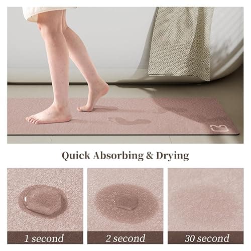 Diatomaceous Earth Bath Mat Rugs Quick Dry Super Absorbent Non Slip Rubber Bottom Thin Bathroom Mat Fit Under Door, Floor Rugs in Front of Bathtub,Shower Room,Sink,Washable, 15.7"x23.6", Blush Pink thumbnail 3