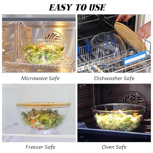 LOVYANXUE 10.6" Glass Salad Bowl with Lid, 4.7 Quart Large Capacity Serving Bowls and Mixing Bowls with Utensils, Versatile Serving Dish for Salads,Fruits,Pasta,Popcorn,Trifle Bowl, Microwave Safe - Clear thumbnail 6