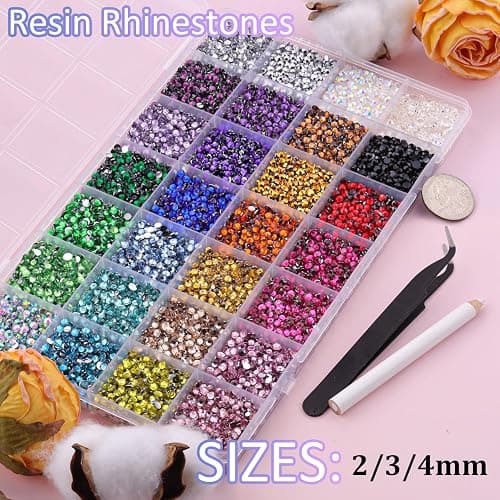 30000Pcs Resin Rhinestones for Crafting, Multicolor 2/3/4mm Flacktback Gems with 1Pcs B7000 Jewelry Glue, Bedazzling Crystal for DIY Crafts Clothing Tumblers Mugs Shoes Fabric Nail Art thumbnail 2