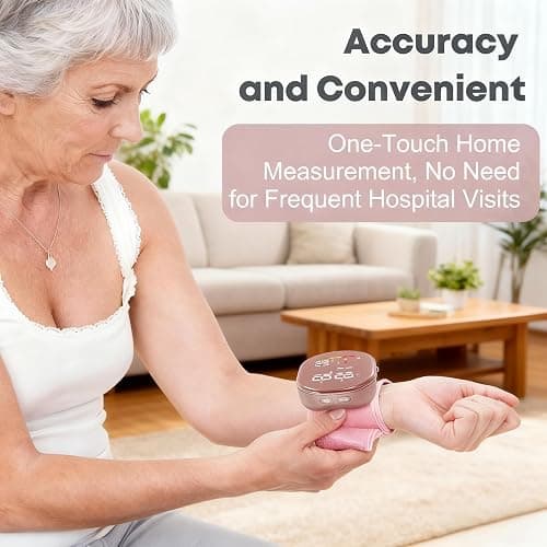 GUAEVER Wrist Blood Pressure Monitor, Rechargeable, Large LED Display, Pink | Clinically Accurate, One-Button Operation, Voice Guidance, Adjustable 5.3"-7.7" Wrist Cuff, 2×120 Memory, Easy for Seniors thumbnail 6