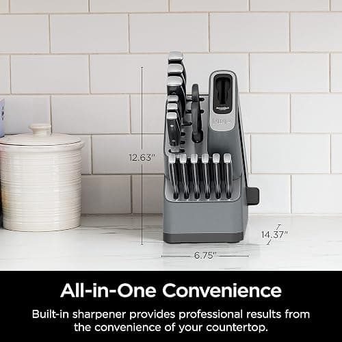 Ninja Knife Set, Knife Sharpener, Knife Block Set, Stainless Steel Knives, 14 Piece Set, Steak Knives, Chef Knives and More, Foodi NeverDull, Black, K32014​ thumbnail 3