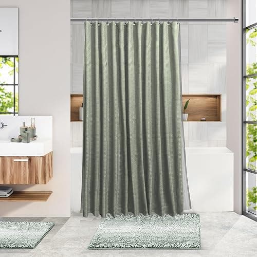 Clara Clark Bathroom Accessories Set - Bathroom Set, Bathroom Sets with Shower Curtain and Rugs, Shower Curtain Set with Trah Can - Ombre Sage Green - 22PC thumbnail 2