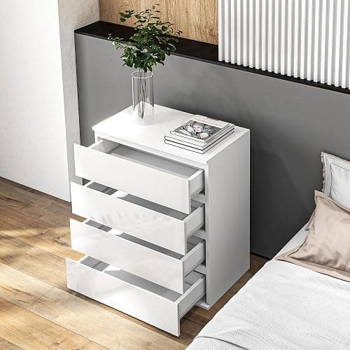 HOMCOM Dresser for Bedroom with 4 Drawers, High Gloss Chest of Drawers with Metal Runners and Groove Handles for Living Room, Hallway, White thumbnail 8