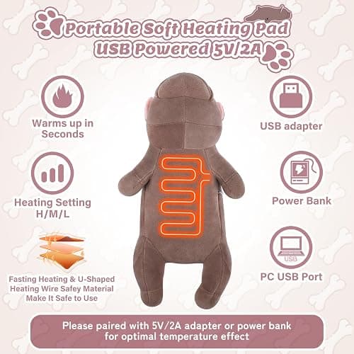 Electric Heating Pad for Period Cramps, Cuddly Soft 14" French Bulldog Plush with a Hot Soft Belly USB Powered, Stuffed Heating Pad for Pain Relief, Gift for Women Daughter Wife thumbnail 4