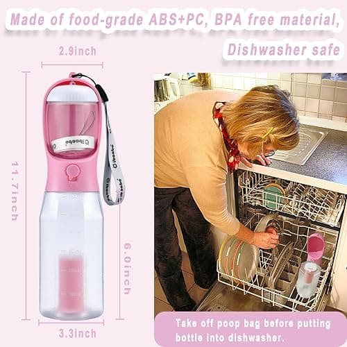 Cibaabo Dog Water Bottle with Food Container & Poop Bag Holder, Travel Water Bowl, Portable Pet Dispenser, Dog Gifts Stuff Accessories Items, Puppy Essentials for Yorkie Chihuahua Walking Hiking thumbnail 6