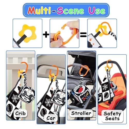 KUANGO 3 Pcs Black and White High Contrast Baby Toys for Newborn, Montessori Sensory Soft Book for Early Education, Infant Tummy Time Toys 0-9 Months Baby Gifts thumbnail 6