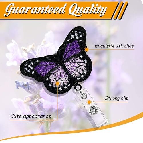 4 Pieces Butterfly Badge Reels Retractable Nurse Badge Holder Cute Butterfly ID Badge Reel with Alligator Clips for Nurses, Volunteers, Students, Teachers (Pink, Yellow, Cyan, Purple) thumbnail 6